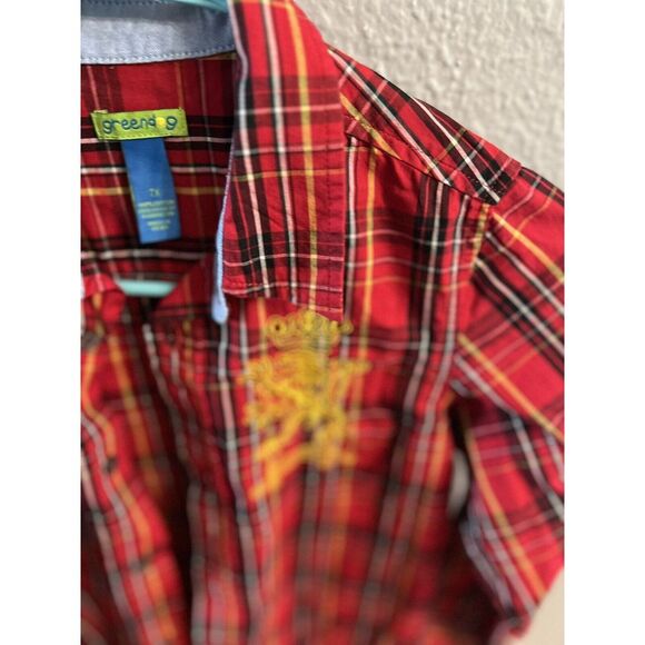 Green dog Girls Size 7X Red Plaid Button-Up Shirt Cotton - Picture 5 of 8